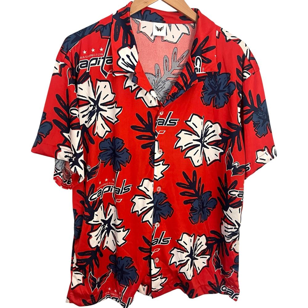 Washington Capitals Hawaiian Shirt XL Red Blue Button Up NHL Aloha Floral SGA